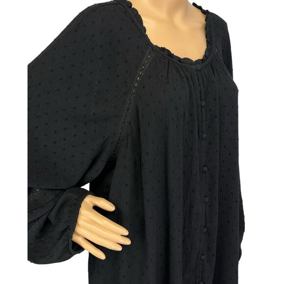 Torrid Swiss Dot Lace Inset Top Deep Black Long Sleeve Plus Size 4X - Picture 10 of 12